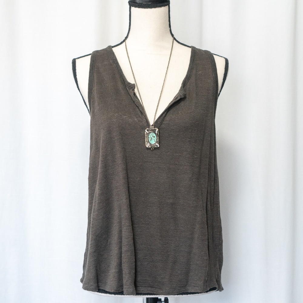 ➽ 3/15$ | Vince | %100 Linen Brown Oversized Tank